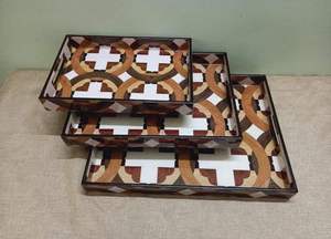 Juego de bandeja de servicio de MDF de grado alimenticio de 3 piezas con diseño impreso de esmalte Bandeja usada de utensilios de cocina para restaurante y hogar de calidad premium - Product Image 2