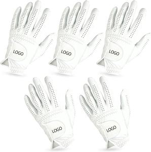 Gants de golf en cuir véritable Cabretta de qualité supérieure OEM, vêtements de sport respirants pour hommes et femmes, anti-dérapant, logo personnalisé, lot de 5 main gauche et droite - Product Image 1
