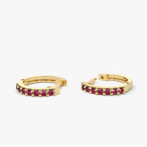Luxury Round Cut Ruby Huggie Hoop Earrings 14k Yellow Solid Gold Gifts for Mother OEM/ODM Gemstone Earrings Low MOQ Supplier - Product Image 4