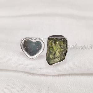 Joyería de piedra áspera, anillo para mujer, peridoto piedra preciosa de Natural en bruto, piedra natal de agosto, anillo de corazón ajustable, anillo de Plata de Ley 925 - Product Image 3
