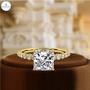 แหวนหมั้นเพชรทรงเจ้าหญิง 1 กะรัต ผลิตในห้องปฏิบัติการ ได้รับการรับรองจาก IGI, แหวนแต่งงานทองคำ 14k สีเหลือง, แหวนครบรอบแต่งงานแบบฝังเพชรครึ่งวง - Product Image 2