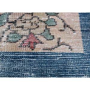 Alfombra de Lana Azul Vintage Hecha a Mano Pae-2341 con Patrón Floral Abstracto, Alfombra Rectangular Trenzada para Sala de Estar, Pasillo y Hogar - Product Image 3