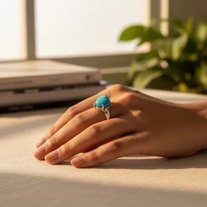 Bague en argent 925 avec pierre précieuse turquoise en forme de cœur, style romantique, unisexe, pour un usage quotidien, option cadeau - Product Image 2