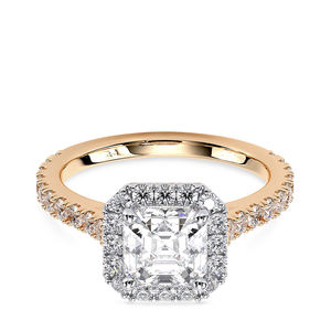 Anillo de compromiso de diamante cultivado en laboratorio con corte Asscher para mujer, banda halo pavé, 2.15 CTW, oro macizo de 14k chapado en rodio, para aniversario de bodas - Product Image 1