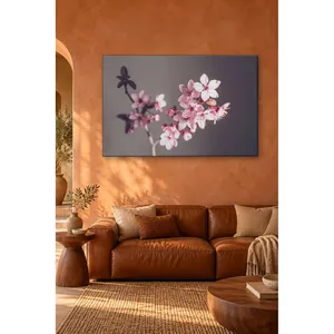 Impression sur toile Fida Pink Sakura, branche unique sur fond gris - Product Image 5