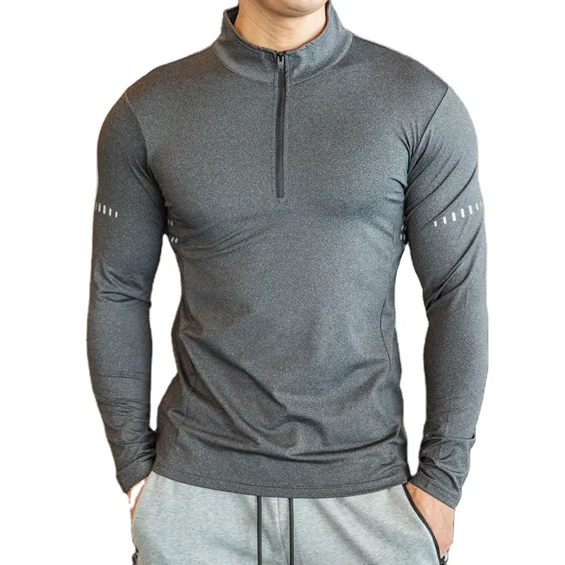 Camiseta esportiva masculina com zíper de manga comprida, pulôver de golfe com zíper de desempenho, novidade de secagem rápida