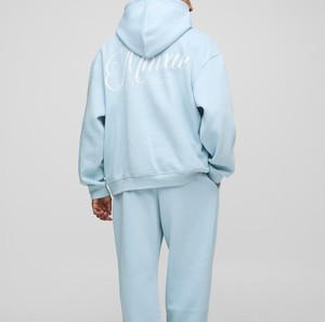 Offre Spéciale Streetwear personnalisé bleu ciel couleur sérigraphie coton polaire fermeture éclair Boxy sweat à capuche et jogging ensemble pour hommes - Product Image 3