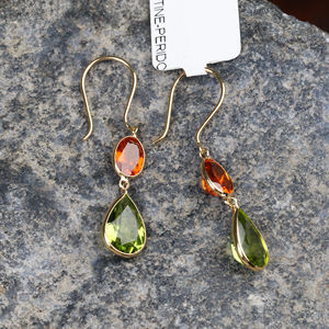 Peridoto de pera Natural y Spessartite Gemstone 18K Oro amarillo sólido Hecho a mano Mujeres Pendientes colgantes de gota Joyería para venta al por mayor - Product Image 4