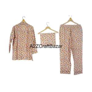 Handcrafted High Quality Pure Cotton Floral Print Pajama Pant Set for <b>Women</b> Summer Full Sleeve Sleepwear Button-Down <b>Nightwear</b> - Product Image 4