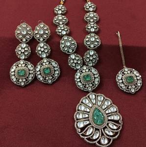 Victorian Polish Antique Gold Plated Designer Polki Necklace <b>Set</b> with Earrings <b>Bridal</b> <b>Jewelry</b> for Wedding & Party Celebration - Product Image 1