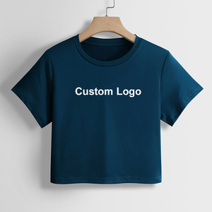 Camisetas recortadas negras lisas ajustadas para mujer, venta al por mayor, logotipo personalizado, ropa de gimnasio de talla grande, tela de algodón a granel de calidad para verano - Product Image 4