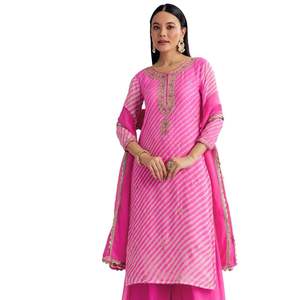 Costume Palazzo Rose en Soie Dola avec Zardosi Travail Vente en Gros Vêtements Ethniques pour Femmes OEM Fournisseur en Vrac d'usine de Vêtements Mode Personnalisée - Product Image 1