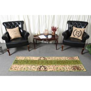 Alfombra de área turca Vintage de 2x6,5 pies, diseño clásico de retazos verde y Beige, Material de algas marinas de lana, respaldo de látex para pasillo y dormitorio - Product Image 2