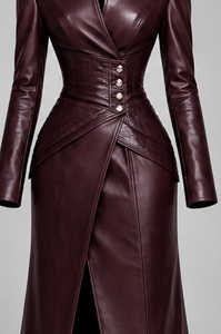 Gabardina de Cuero para Mujer con Cierre de Botones, Manga Larga y Corte Largo - Product Image 5