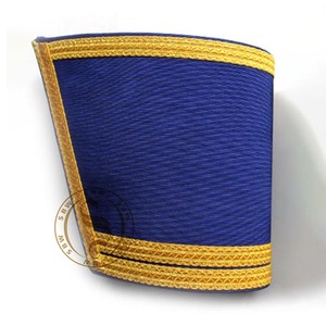 Manchettes maçonniques manchettes en tissu de couleur bleue personnalisées avec double tresse et décoration en dentelle brodée - Product Image 1