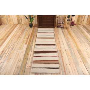 พรมวิ่งสไตล์ตุรกี ขนาด 2.6x9.5 ฟุต พรมวินเทจ พรมคิลิมสีน้ำตาลไล่เฉด - Product Image 1