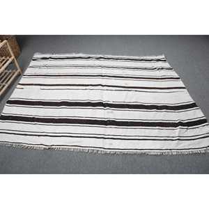 7x5.2 ft Traditional Vintage Turkish Rug Eco-Friendly White <b>Brown</b> Patchwork <b>Wool</b> with Medium Pile and Latex Backing - Product Image 1