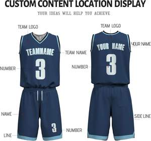 Uniforme de basket-ball pour jeunes surdimensionné Maillot de basket-ball à sublimation en maille réversible Arbitre Uniformes de basket-ball bleu et noir - Product Image 5