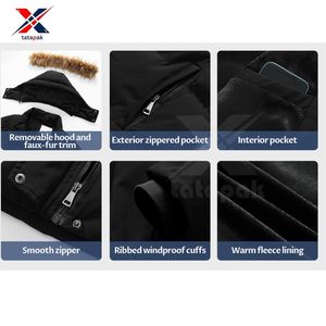Veste unisexe décontractée réversible d'hiver pour l'extérieur, 50% fourrure, col en fourrure, fermeture éclair, épaisse, à capuche, corps droit, en laine peignée - Product Image 5