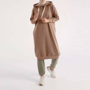 Sweat à capuche surdimensionné pour femmes de marque Logo personnalisé bonne qualité femme coupe régulière cordon haut islamique pour automne hiver modeste - Product Image 3