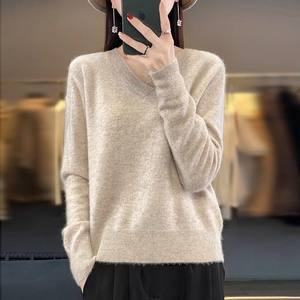 เสื้อสเวตเตอร์คอวีไซส์ใหญ่สำหรับผู้หญิง ฤดูหนาว/ฤดูใบไม้ร่วง สไตล์ลำลอง ประดับเลื่อม ปักลายลูกไม้ สำหรับวัยรุ่น - Product Image 4