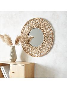 Venta al por mayor tejido suelto minimalista agua Jacinto redondo enmarcado espejo paja grandes espejos decoración pared - Product Image 4