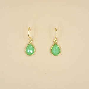 Vintage Vintage 925 Solid <b>Sterling</b> <b>Silver</b> Drop Dangle Earrings 18K Gold Plated Pear Shape Prehnite Gemstone for Wedding Gift - Product Image 2