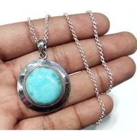 Magnifique pendentif en larimar rond, charmant, en pierre précieuse, chaîne en argent sterling 925, collier pour soirée, pendentif en argent tendance