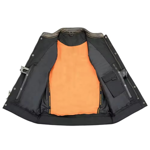 Chaleco de Trabajo de Cuero de Gamuza para Hombre, Estilo Vintage, con Mangas de Punto y Múltiples Bolsillos con Cremallera - Product Image 6