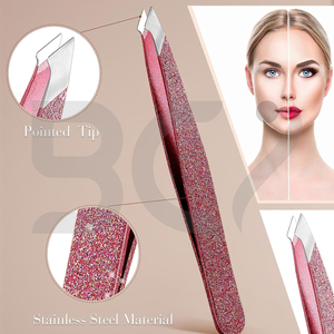 Pinces à épiler pour sourcils de qualité supérieure, 3 pièces, couleur rose, acier inoxydable, pointe pointue - Product Image 4