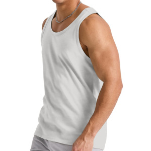 Débardeur côtelé pour homme en polyester et coton, séchage rapide, respirant, 180g, idéal pour la gym - Product Image 3