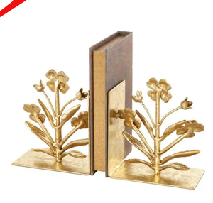 Nuevo sujetalibros de metal con diseño de flores con acabado dorado para oficina y hogar - Product Image 1