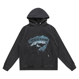 Pull à capuche léger et respirant pour hommes ensemble de vêtements de sport de fitness personnalisés délavés à l'acide 100% coton style sans couture - Product Image 6