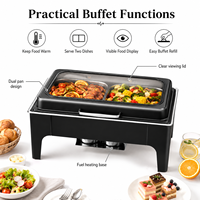 Ensemble de réchauds de buffet noir et or 9L en acier inoxydable, chauffe-plats noirs pour hôtels, traiteurs et restaurants