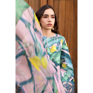 Vestido modesto recto de gasa con estampado floral para Eid - Colección Maria B MPT-2503-B TC-1179 - Product Image 5