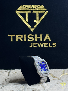 Reloj de diamantes cultivados en laboratorio de acero inoxidable de lujo para hombre, reloj de pulsera elegante de inspiración vintage con esfera azul - Product Image 3