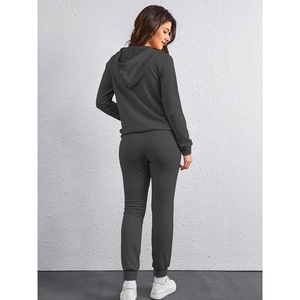 Ensemble décontracté deux pièces pour femme, confort tout au long de la journée, jogging en polyester/coton, lavage vintage, coupe ample, survêtement - Product Image 3