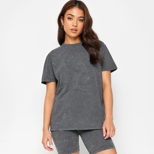 2025 poids lourd haute qualité 100% coton lavage à l'acide t-shirt décontracté Vintage femmes lavage à l'acide t-shirts en gros respirant - Product Image 3