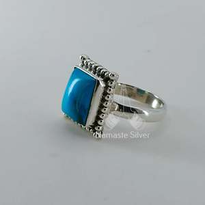 925 Sterling Silver Turquoise Ring Handmade <b>Statement</b> Promise Jewelry with <b>Cushion</b> Gemstone Gift for December Birthdays - Product Image 3