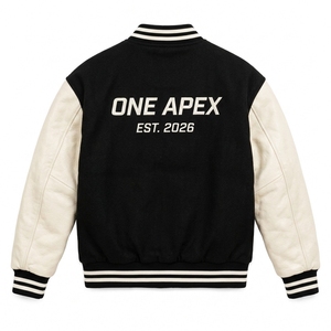 Chaqueta de Béisbol Clásica con Capucha ONEAPEX Negra y Blanca Personalizada, Mangas de Lana y Cuero, Invierno, Fabricante OEM ODM - Product Image 2