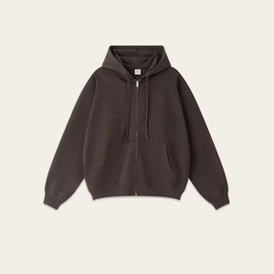 Sudadera con capucha unisex con cremallera de algodón pesado logotipo personalizado bordado Diseño de gran tamaño patrón sólido fabricación de ropa de calidad - Product Image 3