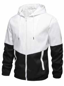 Survêtement à capuche zippé intégral colorblock noir et blanc pour homme avec pantalon assorti – Vêtements en gros OEM ODM - Product Image 2