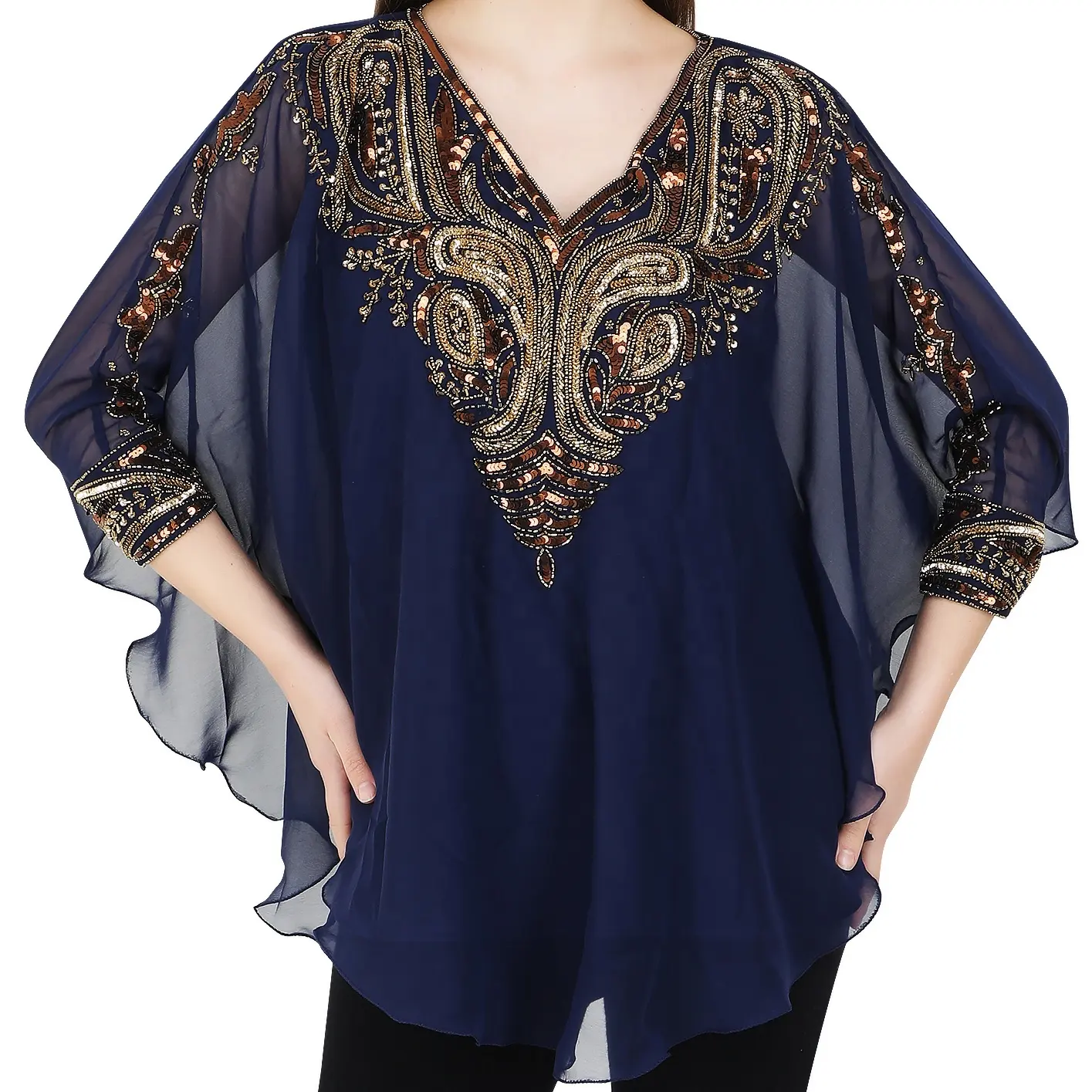 Beautiful Butterfly sleeve Short Kaftan Top good quality Georgette fabric hand embroider work kaftan for girls women's clothing