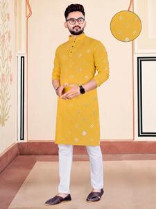 Nouvel arrivage 2022 de vêtements de fête décontractés et festifs pour hommes en coton doux Kurta pyjama miroir travail en ligne Shopping en ligne tenue indienne - Product Image 4