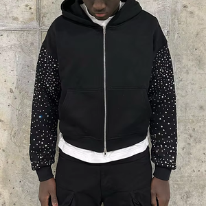 Sudaderas con logotipo y diseño personalizados para hombre, sudaderas con capucha transpirables básicas personalizadas con diamantes de imitación para hombre, a la venta, hechas en Pakistán - Product Image 5