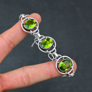 Pulsera de piedras preciosas creadas en laboratorio de peridoto verde estilo de cadena hecho a mano 925 plateado diseñador de lujo joyería compromiso de boda - Product Image 4