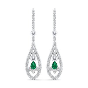 Pendientes Colgantes de Plata de Ley 925 Hechos a Mano REYES con Gema de Esmeralda de Corte Pera de 0.42 Quilates, Joyería de Moissanita con Certificado GRA - Product Image 1