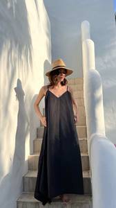 เดรสแม็กซี่สีดำแขนกุดสำหรับผู้หญิงชุดเดรสยาวสำหรับใส่ตอนเย็นชายหาดเซ็กซี่ไซส์ฟรีไซส์ของ2024 - Product Image 5