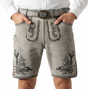 Bavarian Antique Plaid Mid Waist Breathable Goat Suede <b>Leather</b> Lederhosen <b>Shorts</b> for <b>Men</b> All Sizes Oktoberfest - Product Image 1