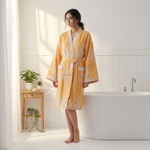 Peignoir en coton tissé 100% pour femmes et hommes, été/printemps, respirant, séchage rapide, longueur intégrale, fabriqué en Turquie - Product Image 6